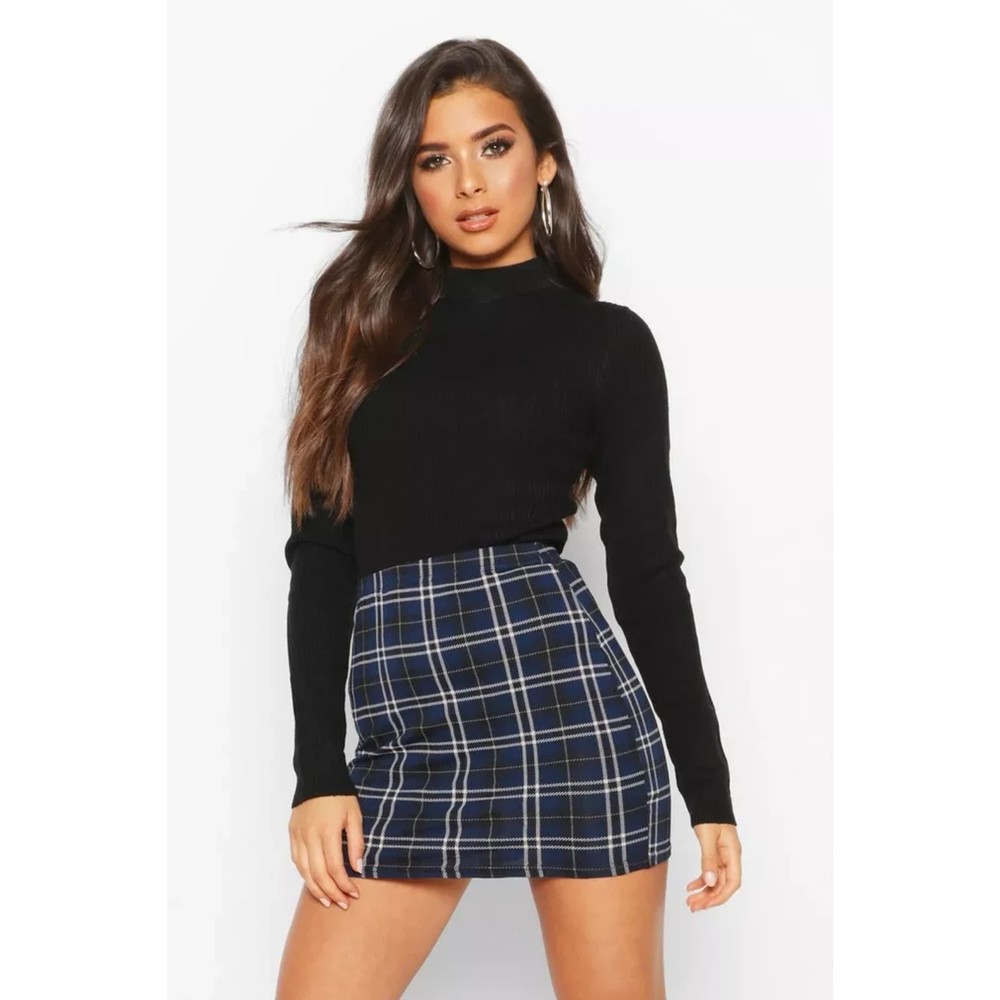 Boohoo Tartan Check Basic Jersey Mini Skirt Size US 8